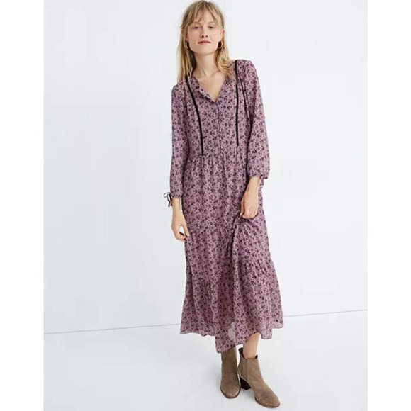 Madewell Dresses & Skirts - Madewell Long-Sleeve Tiered Dress in Branch Floral XL